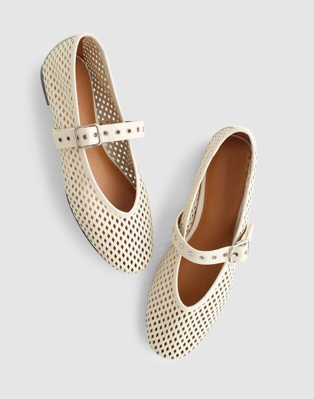 The Remy Mary Jane Flat in Perforated Leather VINTAGE MUSLIN