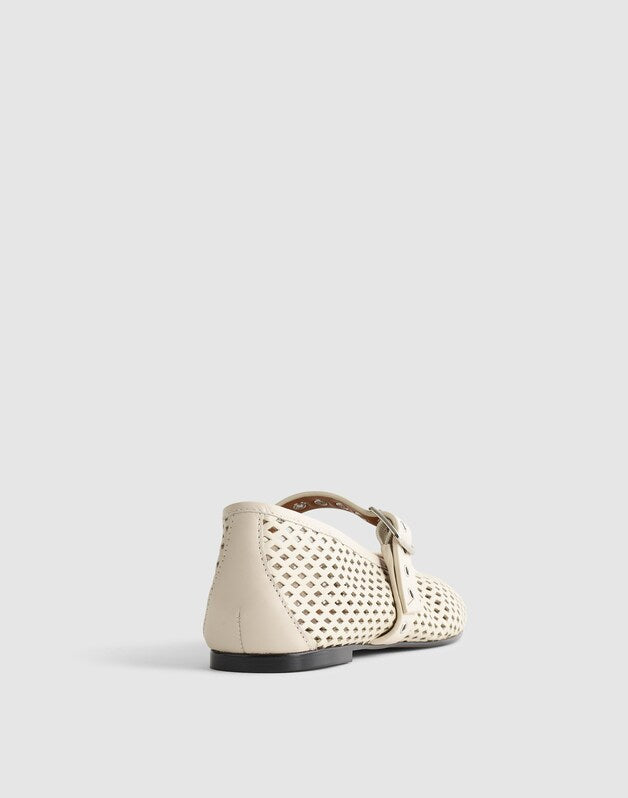 The Remy Mary Jane Flat in Perforated Leather VINTAGE MUSLIN