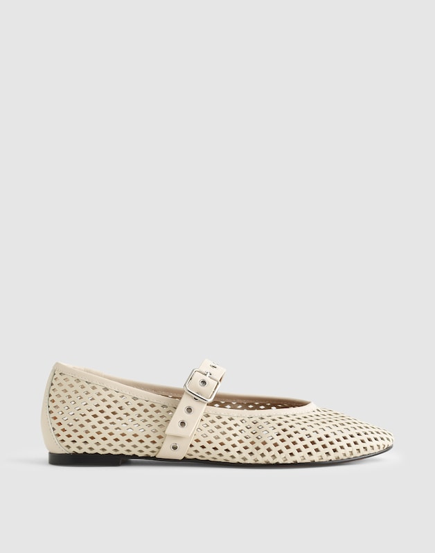 The Remy Mary Jane Flat in Perforated Leather VINTAGE MUSLIN