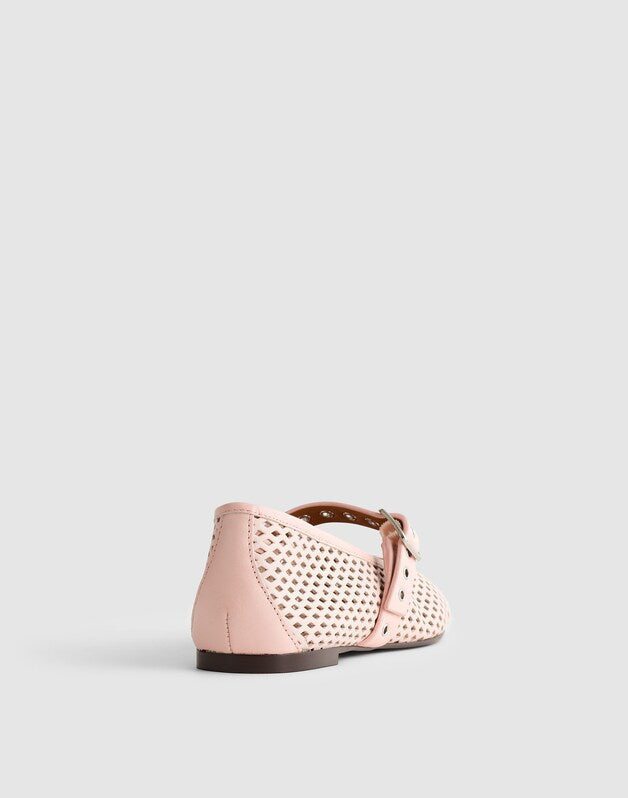 The Remy Mary Jane Flat in Perforated Leather MINIMAL PINK