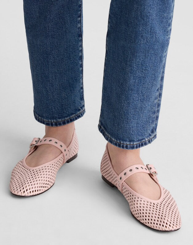 The Remy Mary Jane Flat in Perforated Leather MINIMAL PINK