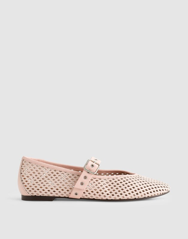 The Remy Mary Jane Flat in Perforated Leather MINIMAL PINK