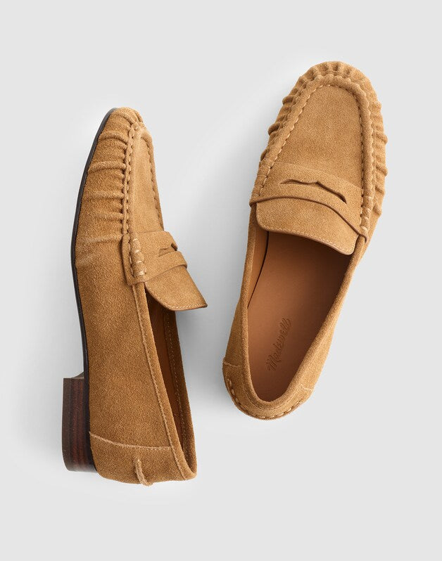 The Ashley Ruched Loafer in Suede AGED COGNAC