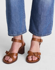 The Corinna Buckle-Strap Heeled Sandal in Leather CINNAMON STICK