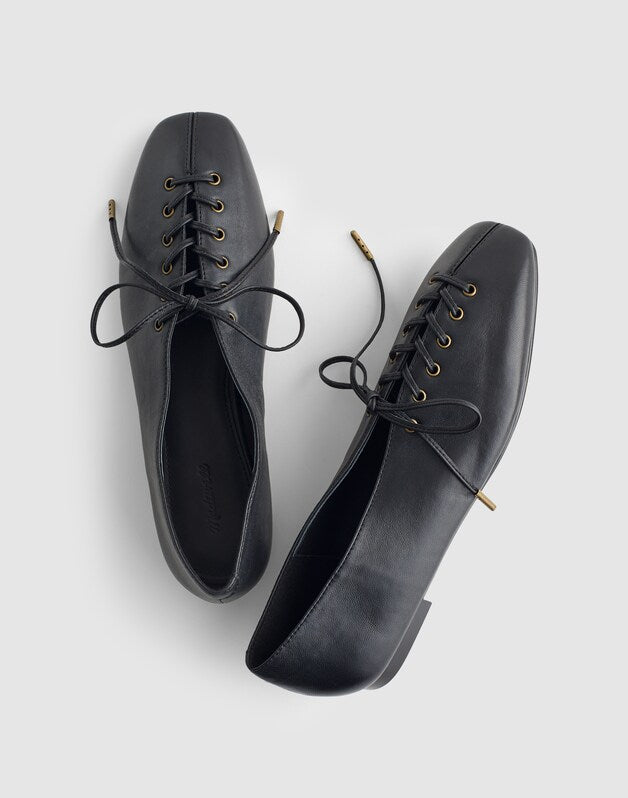 The Mylie Lace-Up Glove Flat in Leather TRUE BLACK