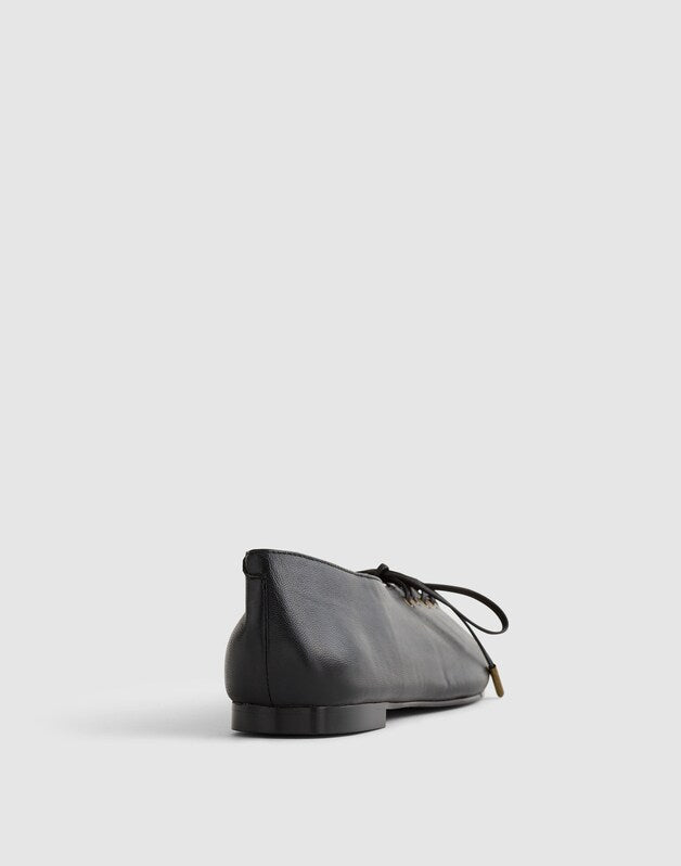 The Mylie Lace-Up Glove Flat in Leather TRUE BLACK
