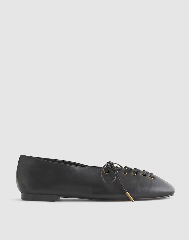 The Mylie Lace-Up Glove Flat in Leather TRUE BLACK