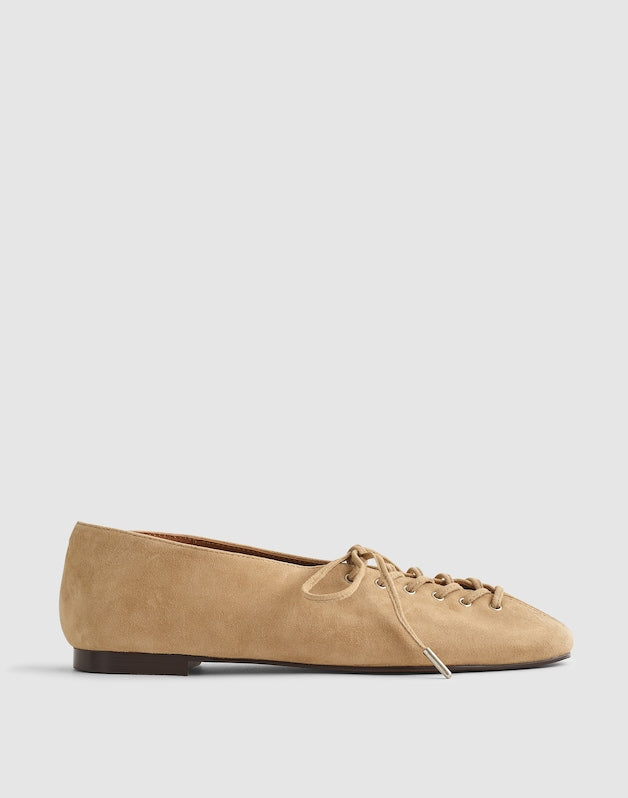 The Mylie Lace-Up Ballet Flat in Suede WALNUT SHELL