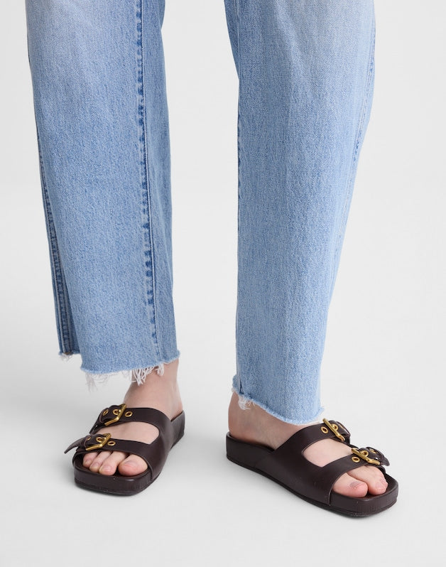 The Cambrea Double-Buckle Sandal in Leather COFFEE BEAN