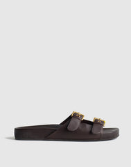 The Cambrea Double-Buckle Sandal in Leather COFFEE BEAN