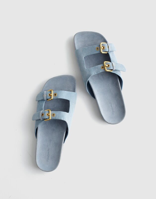 The Cambrea Double-Buckle Sandal in Suede SERENE BLUE