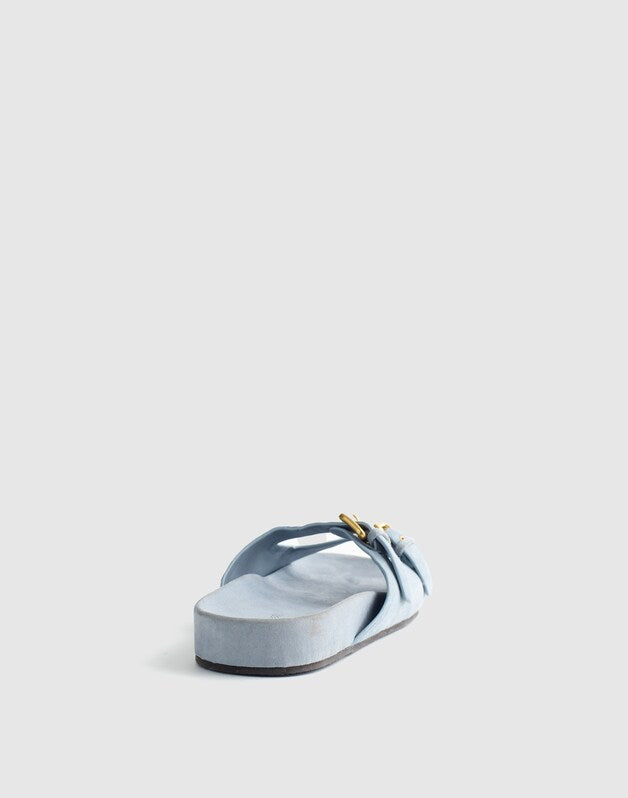The Cambrea Double-Buckle Sandal in Suede SERENE BLUE