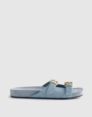 The Cambrea Double-Buckle Sandal in Suede SERENE BLUE