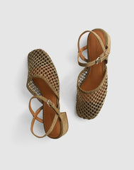 The Lola Ankle-Strap Heeled Sandal in Fishnet SAFARI KHAKI