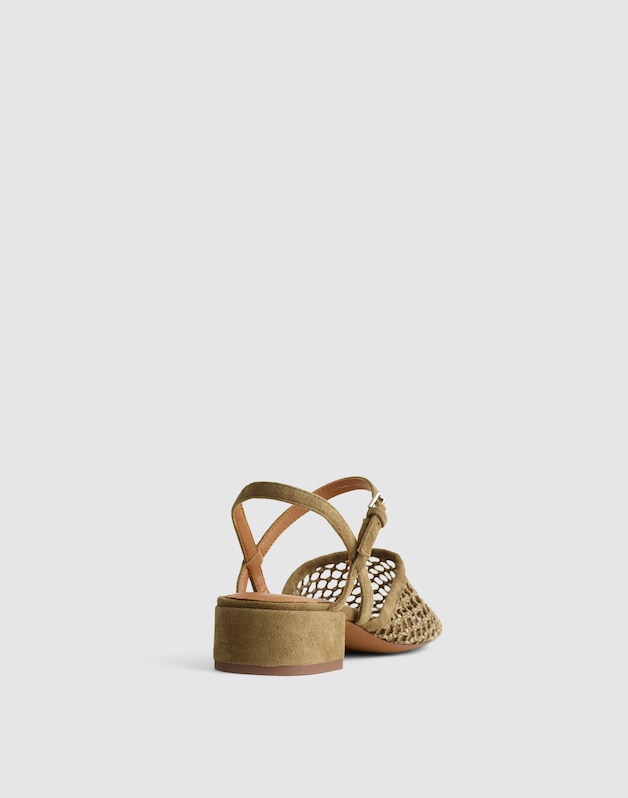 The Lola Ankle-Strap Heeled Sandal in Fishnet SAFARI KHAKI