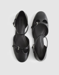 The Hester Ankle-Strap d'Orsay Flat TRUE BLACK