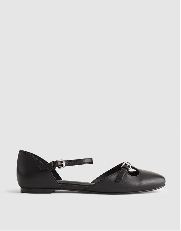 The Hester Ankle-Strap d'Orsay Flat TRUE BLACK