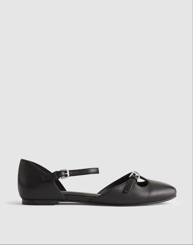 The Hester Ankle-Strap d'Orsay Flat TRUE BLACK