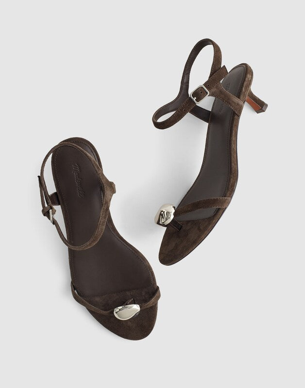 The Mila Sculpted Hardware Thong Sandal in Suede CHARRED OAK