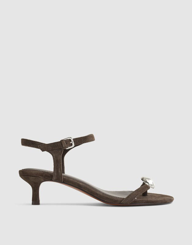 The Mila Sculpted Hardware Thong Sandal in Suede CHARRED OAK