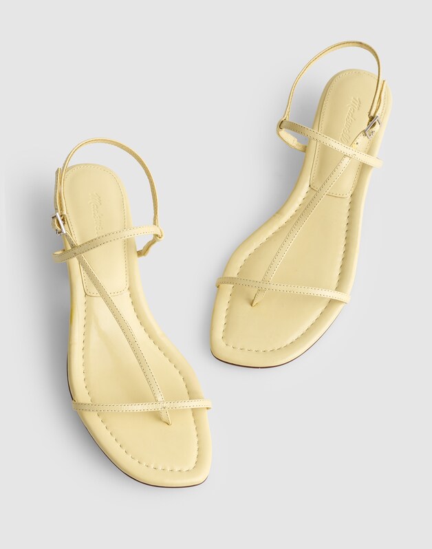 The Maycie Asymmetric T-Strap Sandal in Patent Leather PALE PINEAPPLE