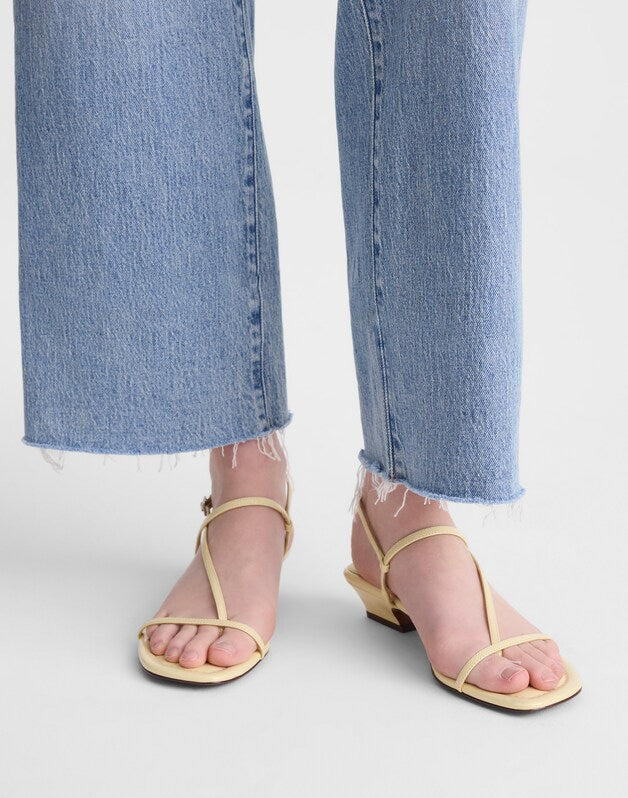 The Maycie Asymmetric T-Strap Sandal in Patent Leather PALE PINEAPPLE