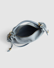 The Camren Gathered Shoulder Bag in Suede SERENE BLUE