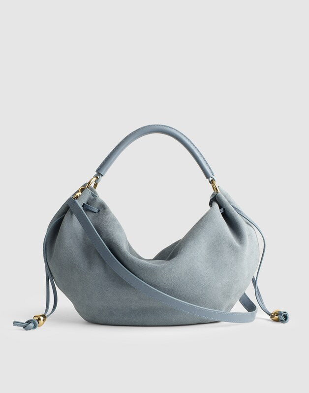 The Camren Gathered Shoulder Bag in Suede SERENE BLUE