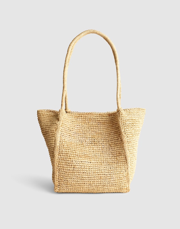 The Lexington Small Tote in Raffia WARM COFFEE MULTI