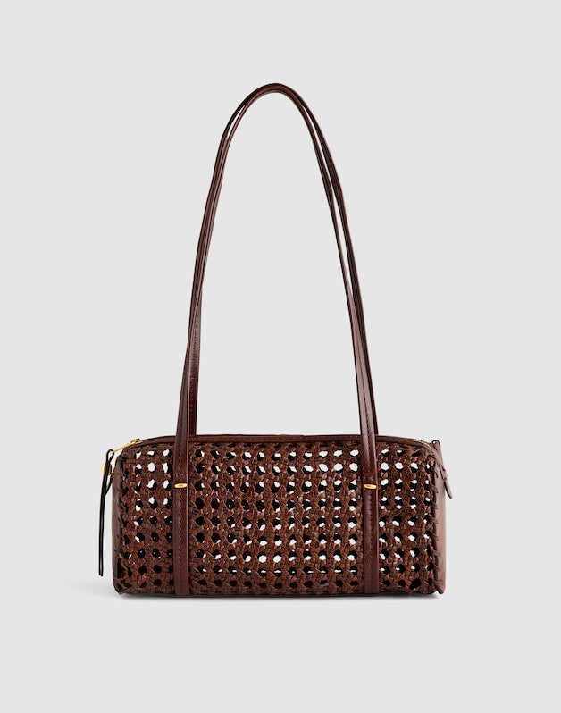 The Brioche Mini Shoulder Bag in Open Leather CHERRY WOOD
