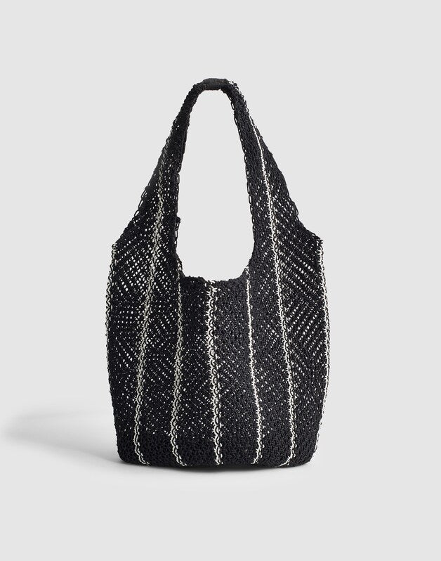 The Curved Crochet Shoulder Bag ECRU STRIPE MULTI