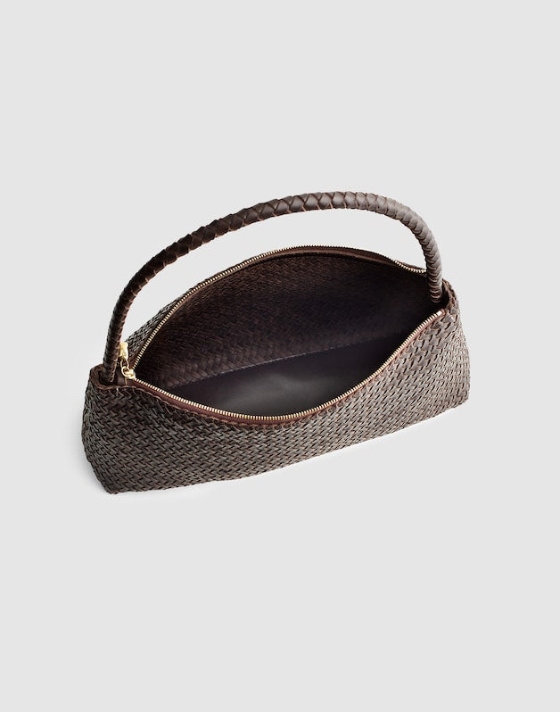 The Signature Woven Zip Top Shoulder Bag COFFEE BEAN