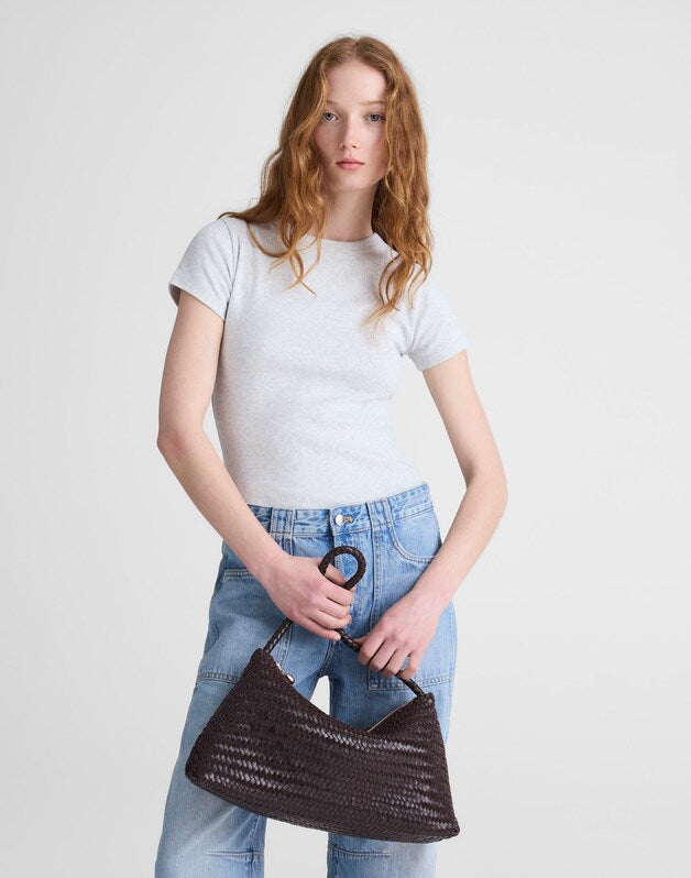 The Signature Woven Zip Top Shoulder Bag COFFEE BEAN