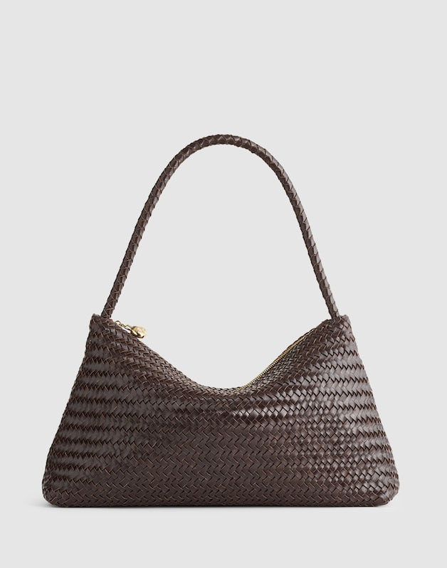 The Signature Woven Zip Top Shoulder Bag COFFEE BEAN