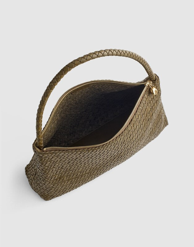 The Signature Woven Zip Top Shoulder Bag FADED OLIVE
