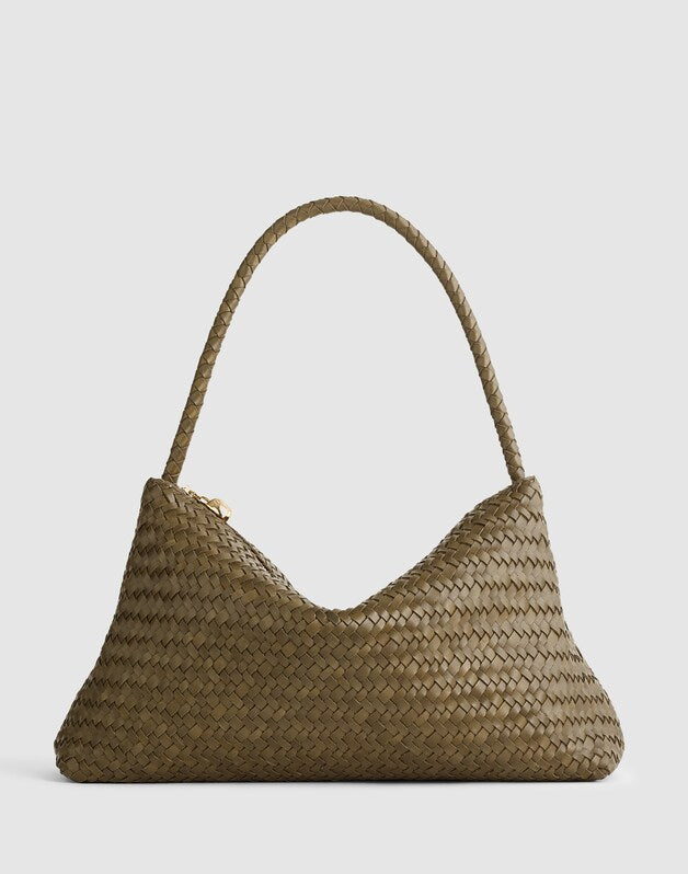 The Signature Woven Zip Top Shoulder Bag FADED OLIVE