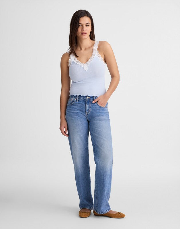 Lace-Trim Ribbed V-Neck Tank SKY BLUE
