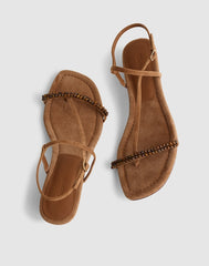 The Maycie Strappy Sandal in Suede AGED COGNAC