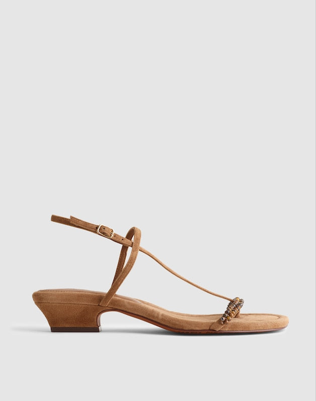 The Maycie Strappy Sandal in Suede AGED COGNAC
