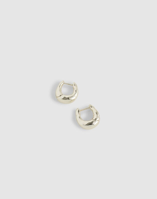 Hammered Puffy Huggie Hoop Earrings WARM SILVER