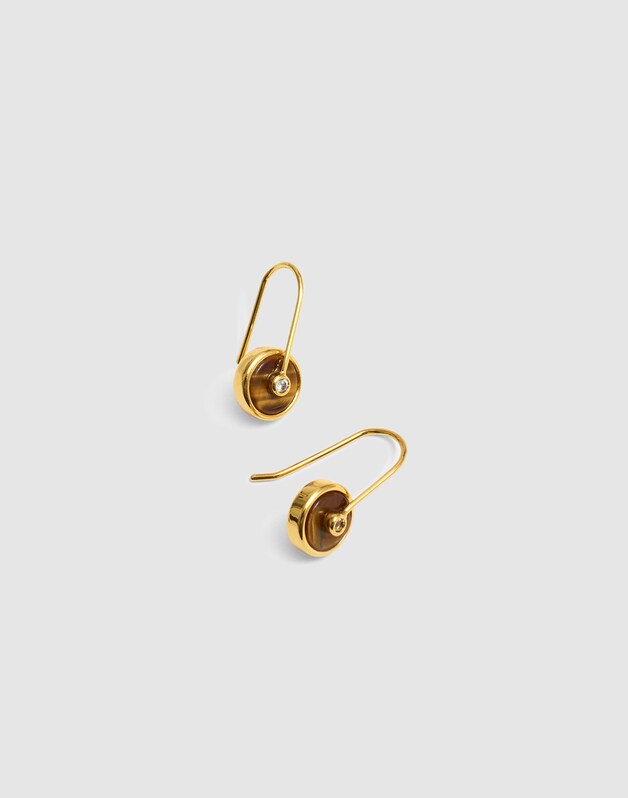 Stone Inlay Coin Earrings TIGERS EYE