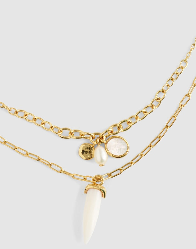 Mother-of-Pearl Horn Necklace Set ANTIQUE GOLD