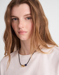 Semiprecious Charm Leather Choker Necklace DARK CAROB