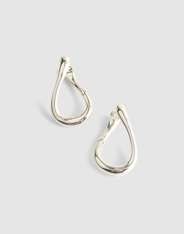 Front-Back Twisted Large Hoop Earrings WARM SILVER
