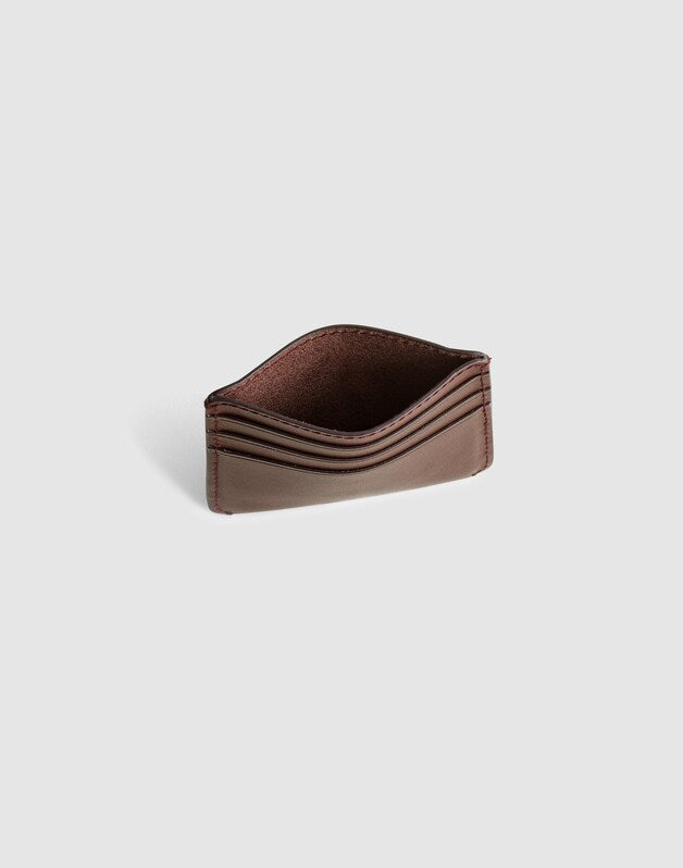 Curved Card Case in Leather CHOCOLATE RAISIN