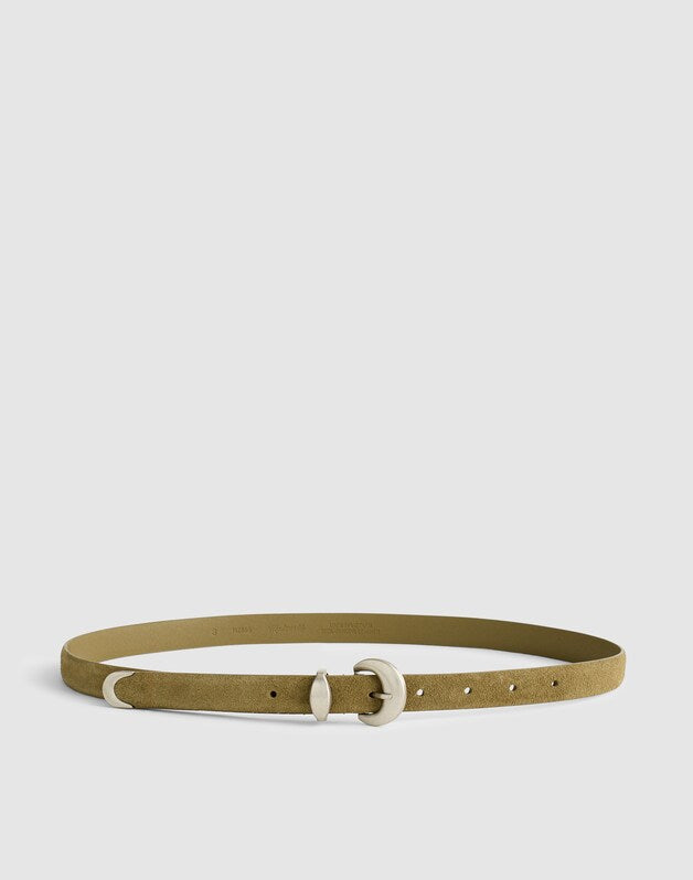 Domed-Buckle Belt in Suede WORN OLIVE