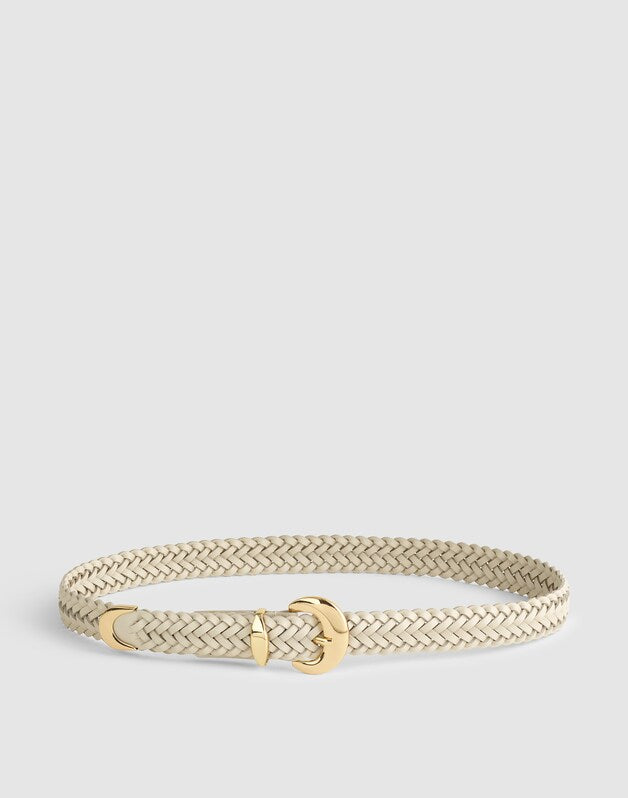 Domed-Buckle Wide Belt in Woven Leather VINTAGE MUSLIN