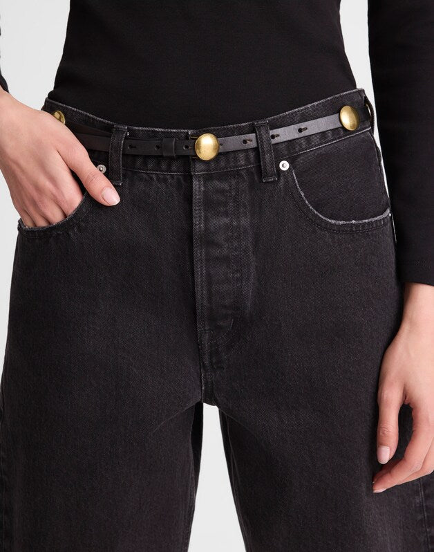 Dome-Studded Skinny Belt in Leather TRUE BLACK