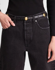 Dome-Studded Skinny Belt in Leather TRUE BLACK