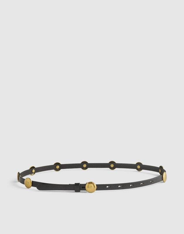 Dome-Studded Skinny Belt in Leather TRUE BLACK
